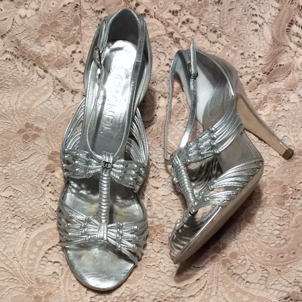 Chanel Silver Strappy Heels